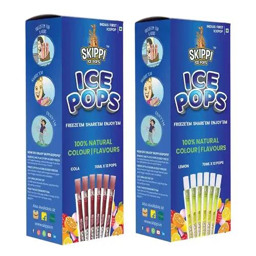 SKIPPI ICE POPS 100% Natural Freezer Pops, Juice Bars, Ice Pops - Cola & Lemon Flavors (12+12 Pops Boxes) - 12 Gm