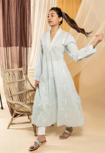 Light Blue Floral Rashidi Kurta - Small