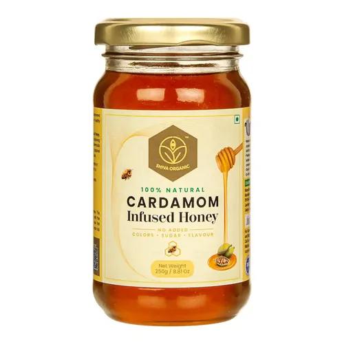 Shiva Organic Cardamom Infused Organic Honey 250 grams 100% Natural Organic and Pure Honey No Added Sugar No Added Color Flavour Unadulterated