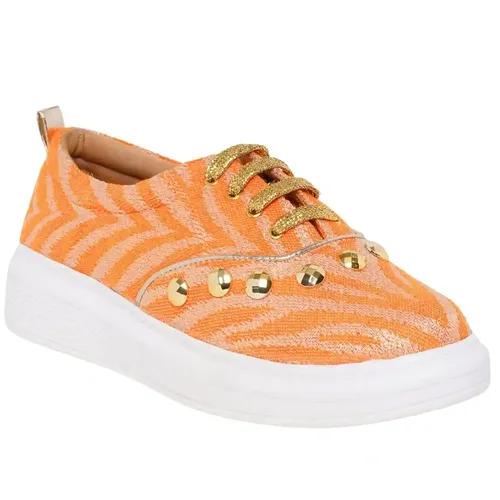 THE QUIRKY NAARI Ethnic Fusion Sneakers in Royal Orange Color - 8 UK