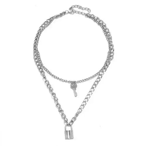 Lock & Key Silver Plated 2 Layered Neckpiece