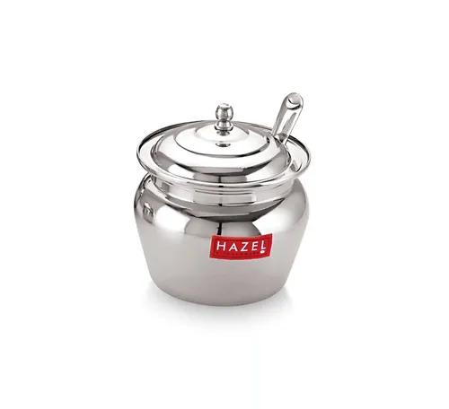 HAZEL Stainless Steel Oil and Ghee Container With Spoon for Kitchen | Multipurpose Oil Container | Capacity of 300ml, Silver