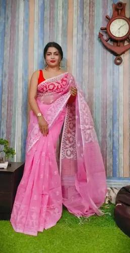 Reshom Baby Pink Silk Handloom Jamdani Saree