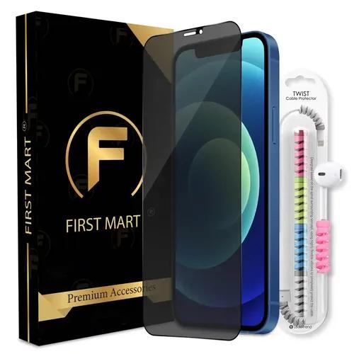 FIRST MART Matte Privacy Tempered Glass for iPhone 12 / iPhone 12 Pro Edge to Edge Full Screen Coverage with Cable Protector & Easy Installation Kit | Matte Finish