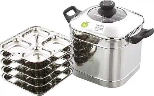 JVL Stainless Steel Designer 5 Plates Idli Maker with Glass Lid