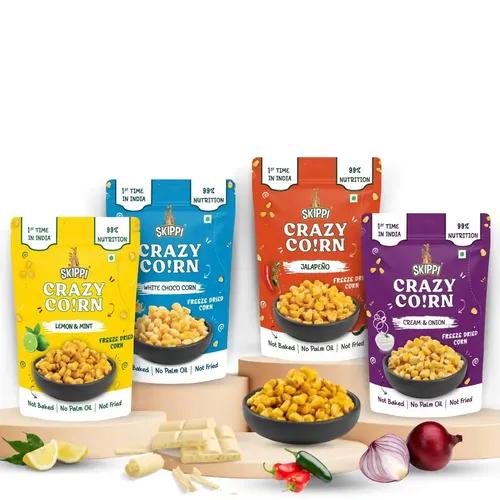 SKIPPI ICE POPS Crazy Crunchy Corn Kernels - Gluten Free Snacks | Crispy Corn Snacks Combo | Freeze & Dried Sweet Corn Snacks in Fresh | Corn Chips Mixture Namkeen | Snack Mix