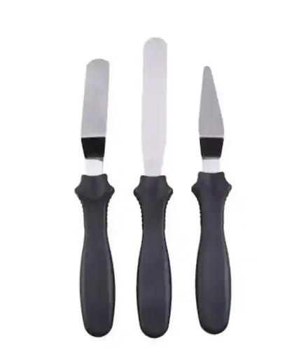 3-in-1 Multi-Functional Stainless Steel Cake Icing Spatula Knife Set 3-Pieces (Color Will be Sent as per Stock Availability)