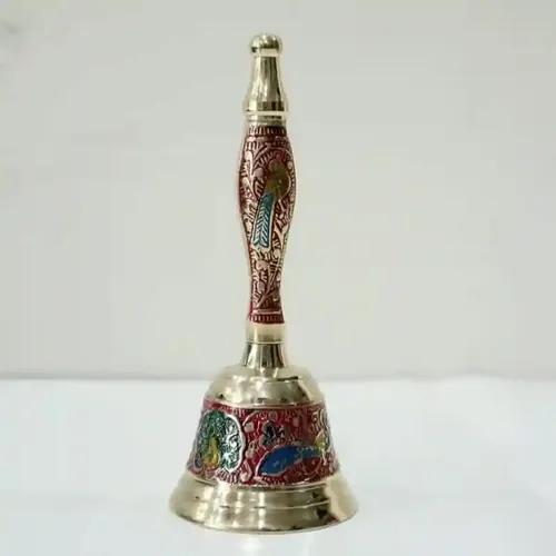 Pujahome Brass Pooja Bell Hand Bell Ghanti for Pooja Room Temple Use (6 Inch, Multicolor)