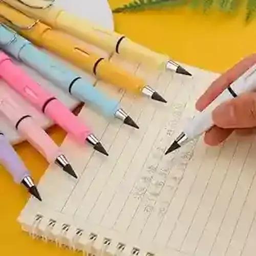 Kunya Portable Reusable Erasable Writing Pencil, Infinity Pencil with Eraser, Inkless Magic Pencils Eternal Metal Writing Pencils - 4Pcs