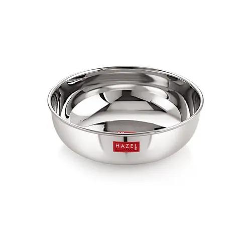 HAZEL Premium Stainless Steel Kadai Without Handle I Heavy Gauge Steel Kadai, 1000 ML I Stainless Steel Cookware & Serveware | Multipurpose Tasra for Daily Use