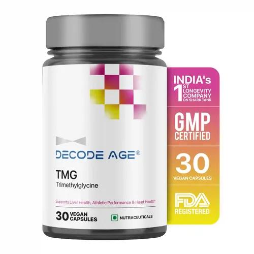 DECODE AGE TMG 98% Pure Trimethylglycine (TMG) Supplements | Physical Performance | Cardiovascular Health | Liver Health | Metabolism | NMN Synergy (30 Vegan Capsules)