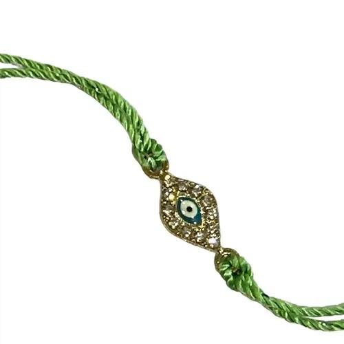 Green Intricate Evil Eye Within Oval Shape Twisted Thread Rakhi