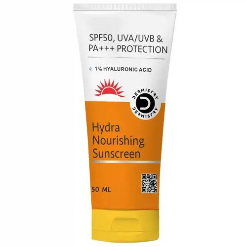 Dermistry 1% Hyaluronic Acid Ultra Hydrating Nourishing Sunscreen Aqua Gel For Dry Combination & All Skin Types & Spf 50 Uva Uvb Pa+++ Sun Protection | No White Cast Light Weight Moisturizer And Water Based Daily Use Men Women 50Ml