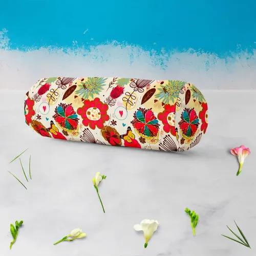 ArtzFolio Floral Pattern D1 | Bolster Cover Booster Cases | Zipper Opening | Velvet Fabric | 16" Width x 6" Diameter; Set of 2 pcs