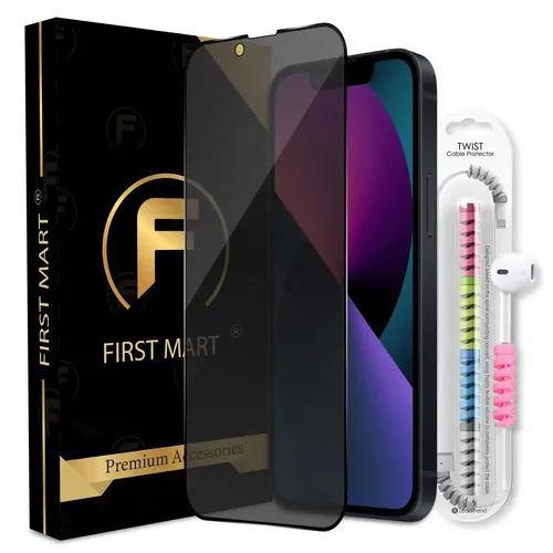 FIRST MART Matte Privacy Tempered Glass for iPhone 13 Mini Edge to Edge Full Screen Coverage with Cable Protector & Easy Installation Kit | Matte Finish