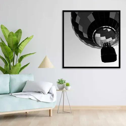 ArtzFolio Black & White Photo of Hot Air Balloon | Premium Canvas Painting for Bedroom & Living Room | Black Wood Frame | 24 x 24 inch (61 x 61 cms)