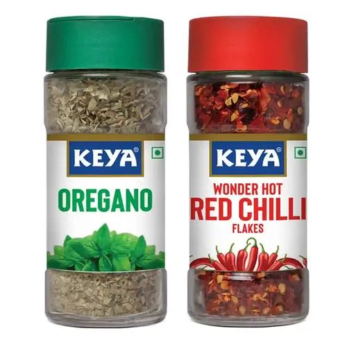 KEYA Oregano 15g, Red Chilli Flakes 40g, Pack 2