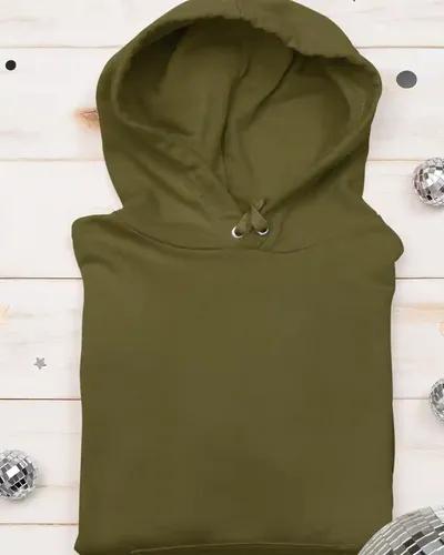 Women's Solid Color Fleece-Lined Cotton Hoodie /Winter Collection /  Olive Green / M