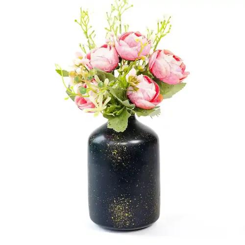 Behoma Metal Flower Vase for Home Decor Bedroom Living Room Office Wedding | Table Decorative Item for Festivals Birthday Spotted Black 1Pcs (10.5 x 15.7 CM) (Flower not Included)