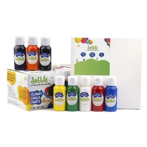 Dabble Painting Art Canvas & Non-Toxic Finger Paints/Pack of 8 Natural Paints & White Art Canvas for Painting and Creativity/Pre-Framed, Wooden Frame/Art and Craft Activity/for Ages 1.5 Years+