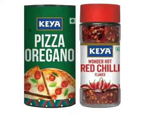 KEYA Combo of Italian Pizza Oregano 80gm, Red Chilli Flakes 40gm, Pack 2