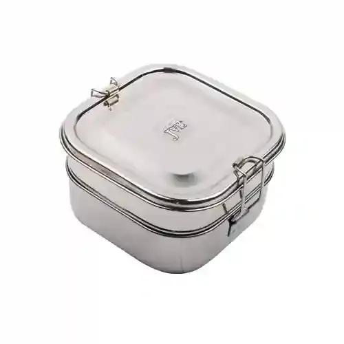 Jvl Stainless Steel Lunch Box For Kids, Double Two Layer Tiffin Box For School And Office Use With Inner Plate - Square - Small Size