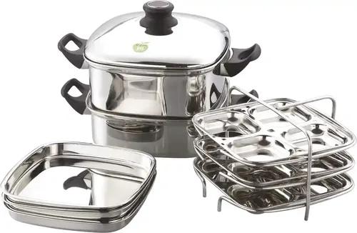 JVL Stainless Steel Square Idli and Dhokla Maker Steamer - Large