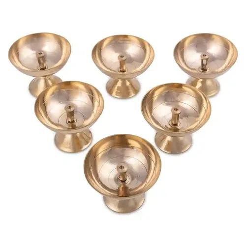 ALODIE - Brass Diya for Puja Diyas with Stand for Home - Akhand Diyas for Pooja Room - Brass Deepak for Pooja Diyas for Home Decoration Puja Items - Diya Brass Gift Items (1.5 x 1.5 Inches, 2)