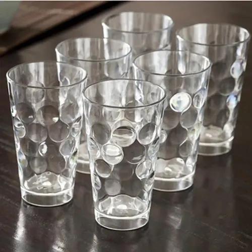 Gluman Dimple Transparent Water Glass/Cold Drink Tumbler/Beer Glass/Juice Glass Set of 6 Pcs (350 ml Each) Large, Microwave & Dishwasher Safe