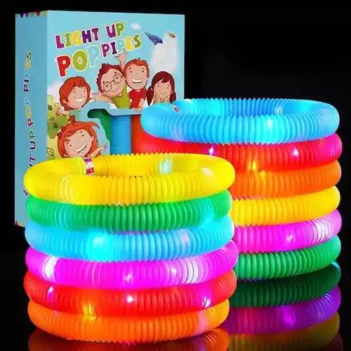 Ji and Ja Fidget LED Pop Tube Toys Pack Pull & Pop Tube Sensory Fidget Toy for Kids and Adults Pipe Sensory Tools for Stress and Anxiety Relief with Led Light