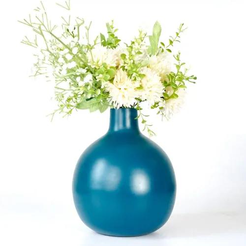 Behoma Metal Flower Vase for Home Decor| Decoration Item for Living Room Office| Table Decorative Flower Pot for Gifting 1Pcs Opal Blue(Flower not Included)