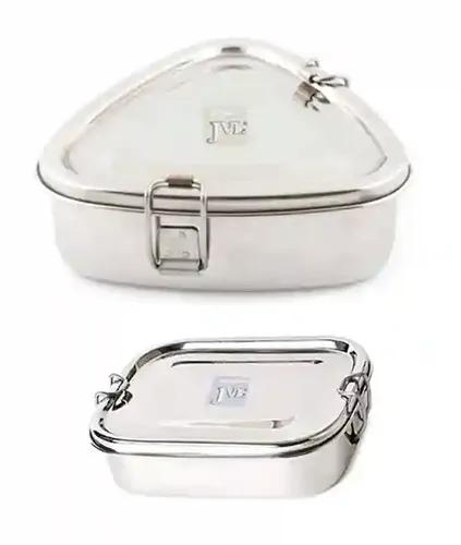 Jvl Stainless Steel Rectangular Not Leak Proof Lunch Box With Inner Plate & Small Triangle Shape Single Layer Lunch Box Inner Plate - Set Of 2