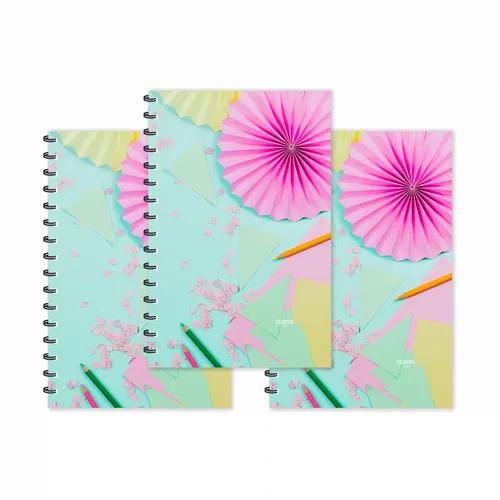 Crafts Paper Pink Flower Designer Ruled Diaries - Pack Of 3