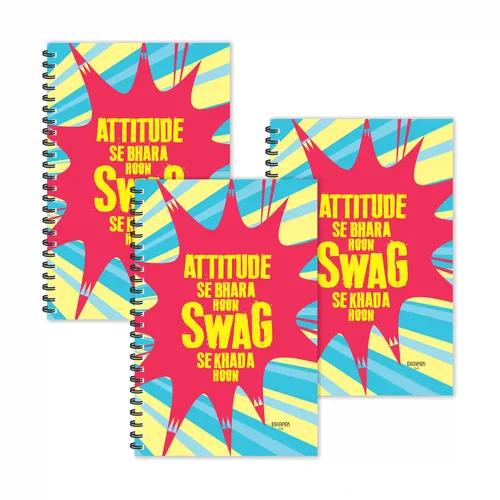 Attitude Se Bhara Hoon Swag Se Khada Hoon Hindi Quotes Ruled Diaries - Pack Of 3