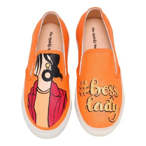 THE QUIRKY NAARI Boss Lady Slipons - Orange for The Boss Lady in You | Orange - 5 UK