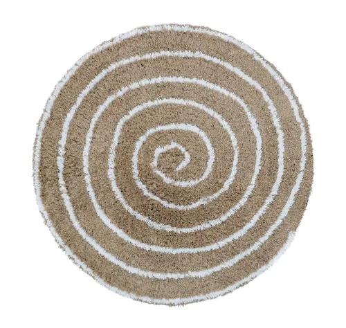 THE HOME TALK Spiral Design Cotton Round Bathmats | Non-Slip | Anti-Skid | Carpets for Bathroom, Living Room, Wash | Soft Bath Rugs | Home Decorators (Beige, 60 CM Round)