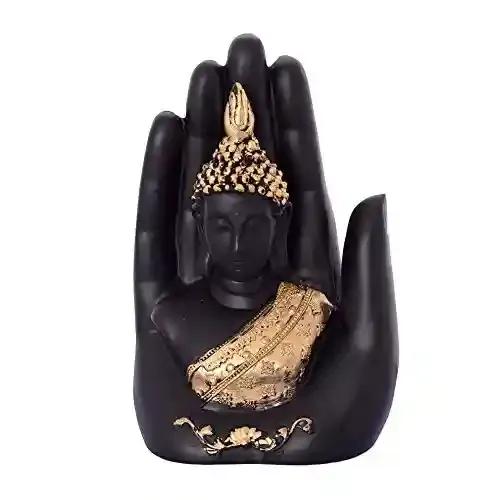 Mostos - Golden Handcrafted Palm Buddha Polyresin Showpiece (12.5 cm x 7.5 cm x 17.5 cm, Black)