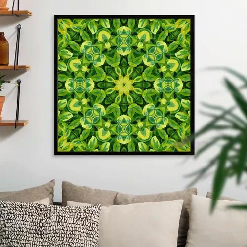 ArtzFolio Green Mandala Flower | Premium Canvas Painting for Bedroom & Living Room | Black Wood Frame | 20 x 20 inch (51 x 51 cms)