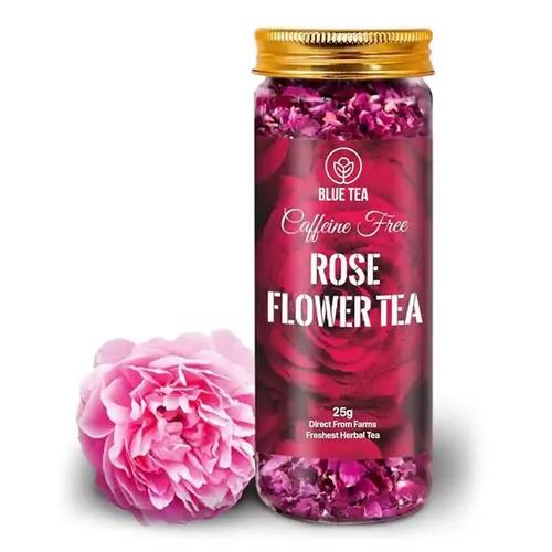 BLUE TEA - Rose Tea - 25gm - 25 Cups | Super Anti Oxidant | Natural Sun-Dried Petals | Herbal Tea - Flower Based | Vitamin - C Rich | For Beautiful Hair & Skin | Pet Jar