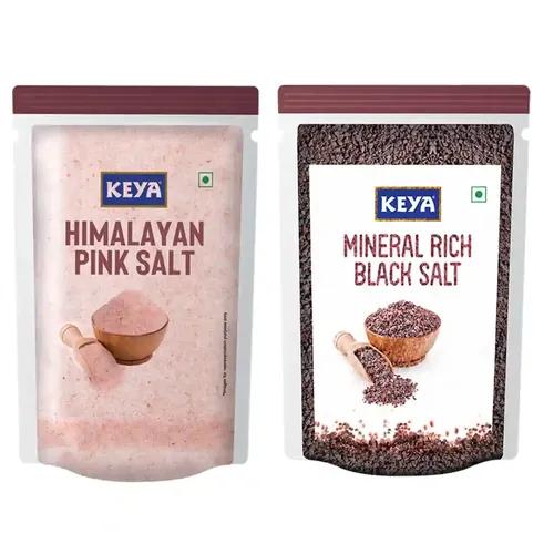 KEYA Combo of Himalayan Pink Salt 1Kg, Keya Exotic Mineral-Rich Black Salt 1kg, Pack 2