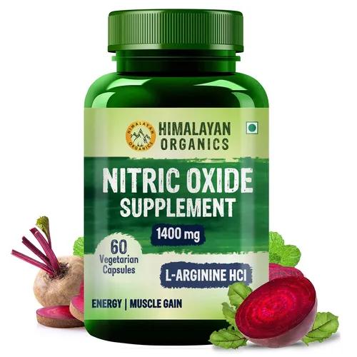 Vlado's Himalayan Organics Nitric Oxide 1400mg With L-Arginine HCI Caffeine Supplement | Good For Muscle Growth, Stamina, Recovery, Immune Booster & Energy- 60 Veg Capsules