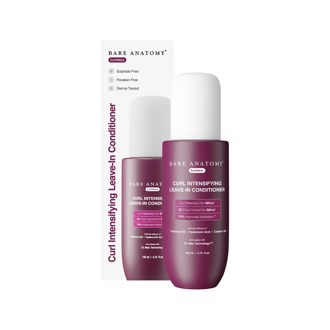 Bare Anatomy Curl Intensifying Leave In Conditioner Cream | Deeply Conditions Hair With 2X Frizz Protection & Curl Retention For 48 Hours | Powered By Coconut Oil, Hyaluronic Acid & Castor Oil | Sulphate & Paraben Free | For Women and Men | 140 ml