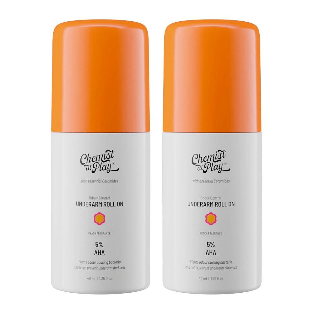 Chemist at Play UnderArm Roll On with 4% Lactic Acid & 1% Mandelic Acid | Prevents Odour, Help Whitens & Brightens Skin, Kills Bacteria & Exfoliates Underarm | Long Lasting Peach Fragrance | Alcohol & Aluminium Free | 40 ml